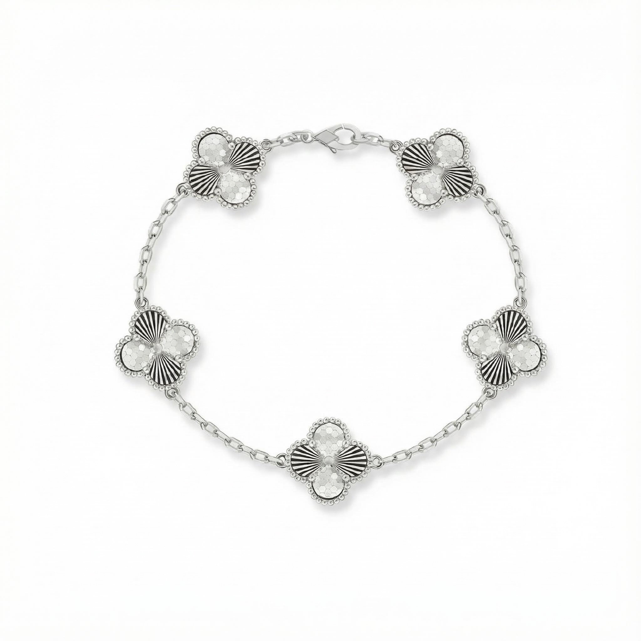 S925 Silver Five Station Flower Bracelet With Street Luxury Shine - Image 3