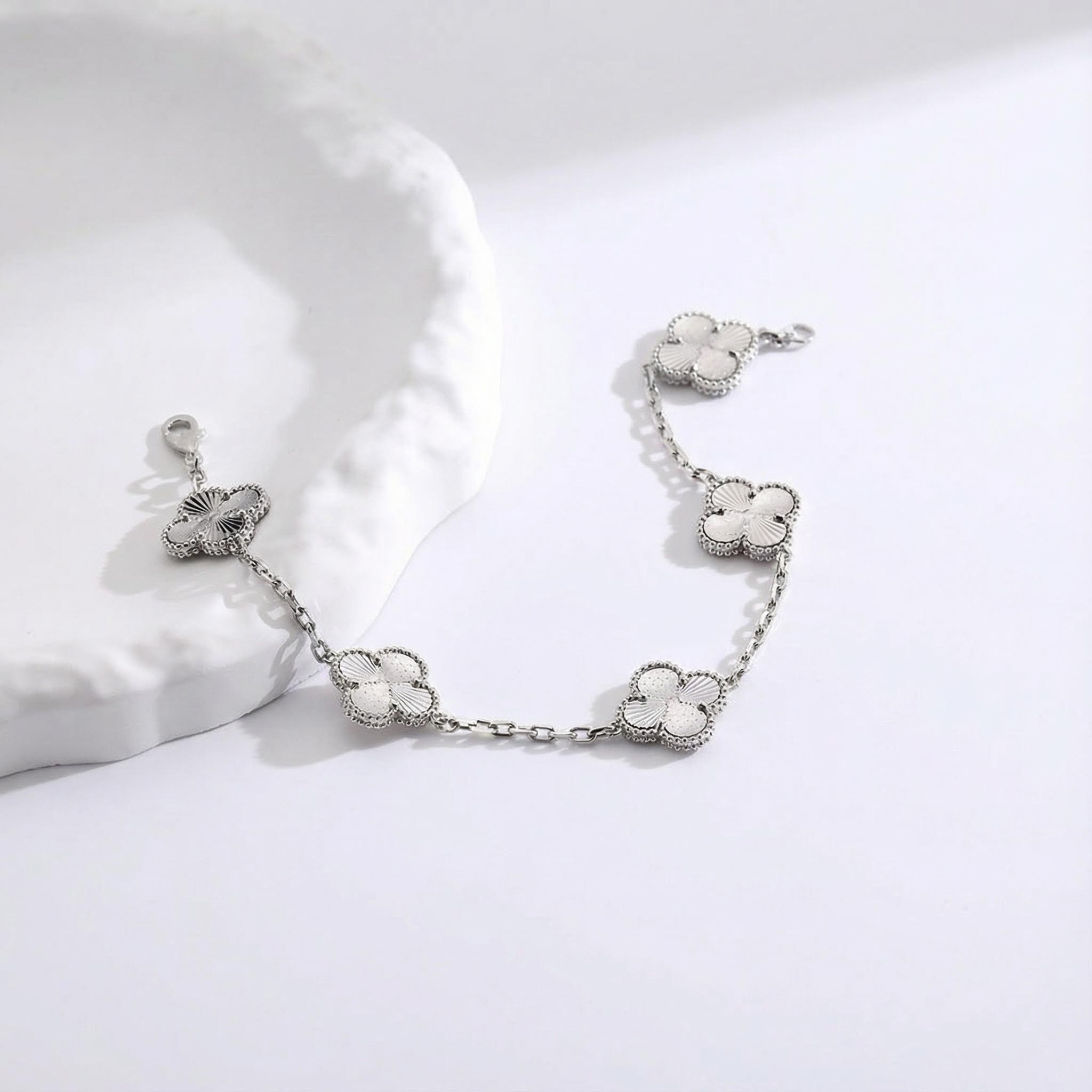 S925 Silver Five Station Flower Bracelet With Street Luxury Shine - Image 4