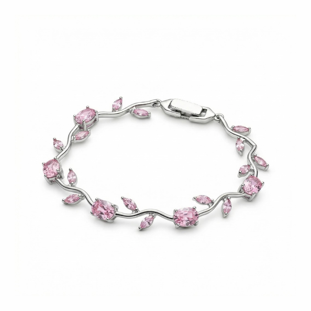 1.2ct. Tw. Vine-inspired Pink Oval Cut & Marquise Cut S925 Silver Bracelet