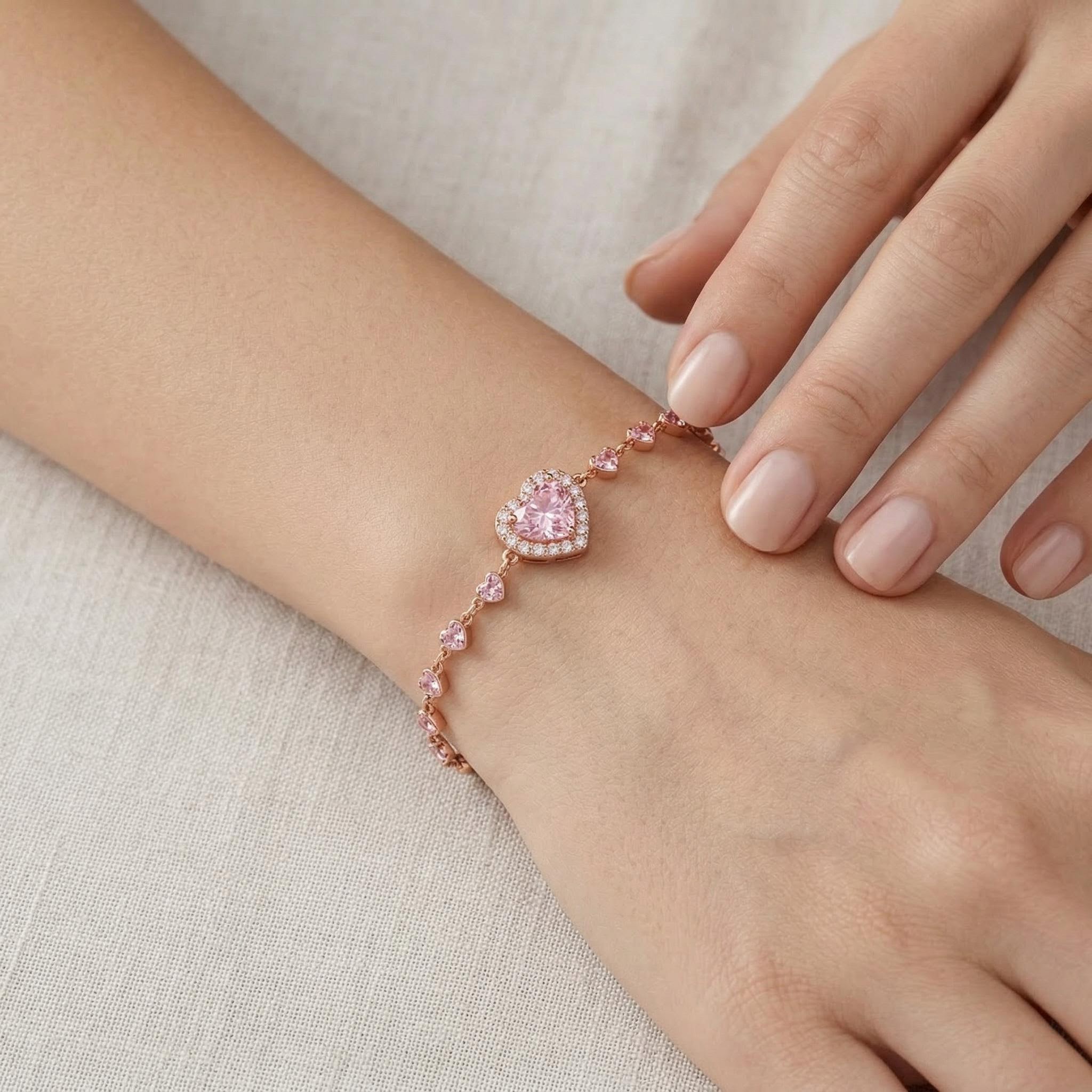 Halo Pink Heart Cut S925 Silver Bracelet Iced Out Shine With Street Luxury - Image 3