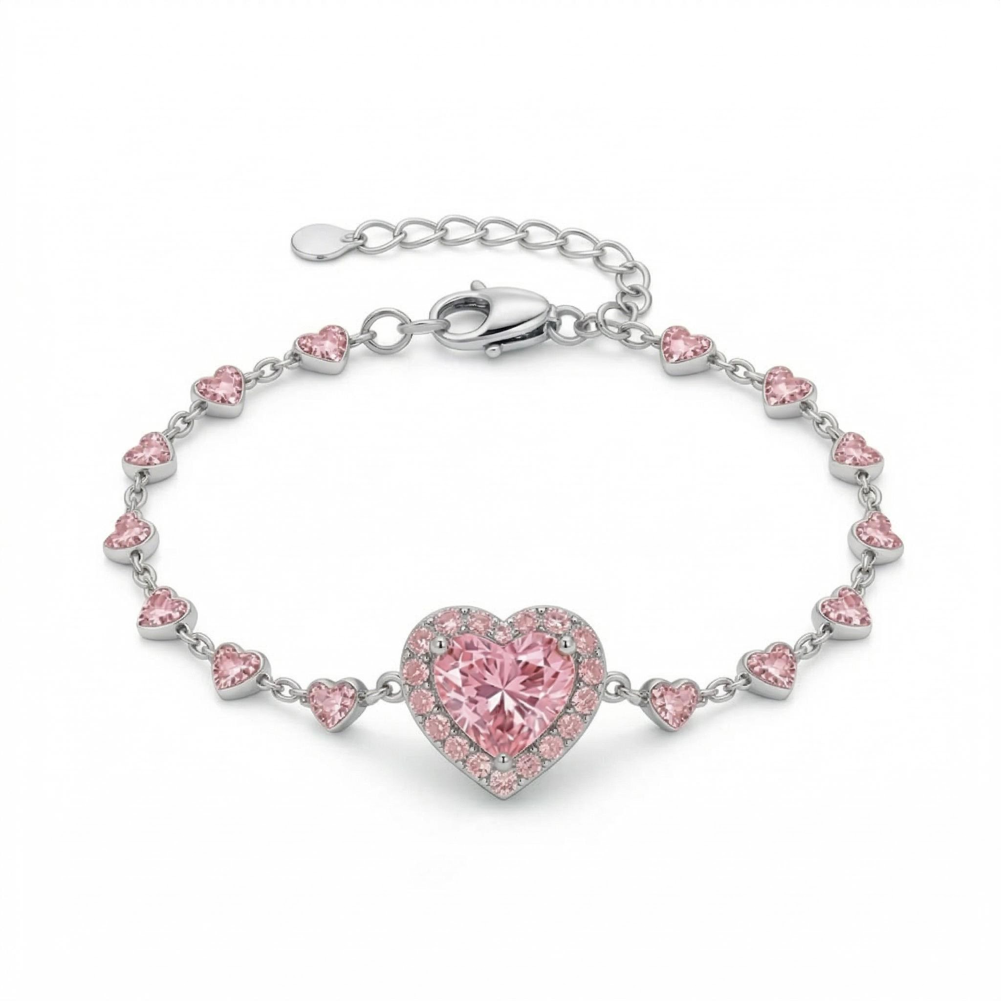 Halo Pink Heart Cut S925 Silver Bracelet Iced Out Shine With Street Luxury - Image 5