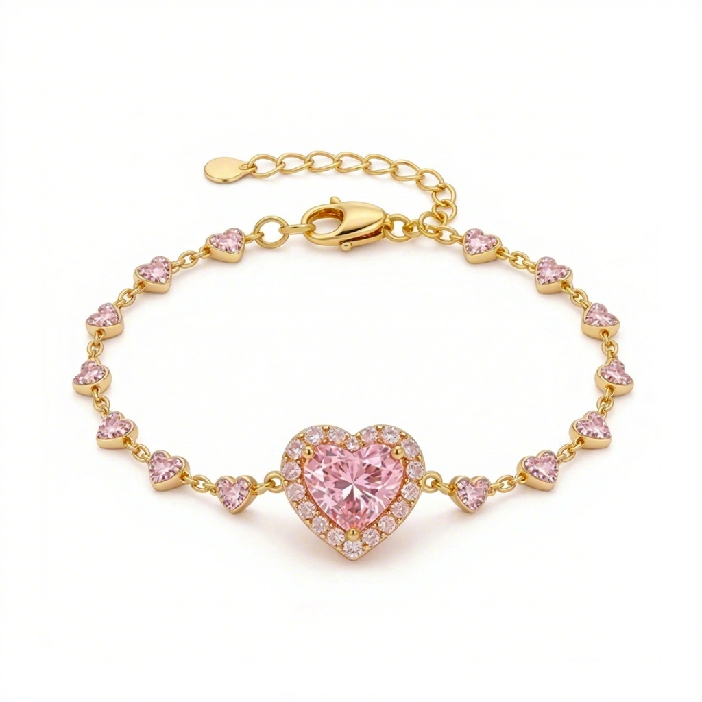 Halo Pink Heart Cut S925 Silver Bracelet Iced Out Shine With Street Luxury - Image 6
