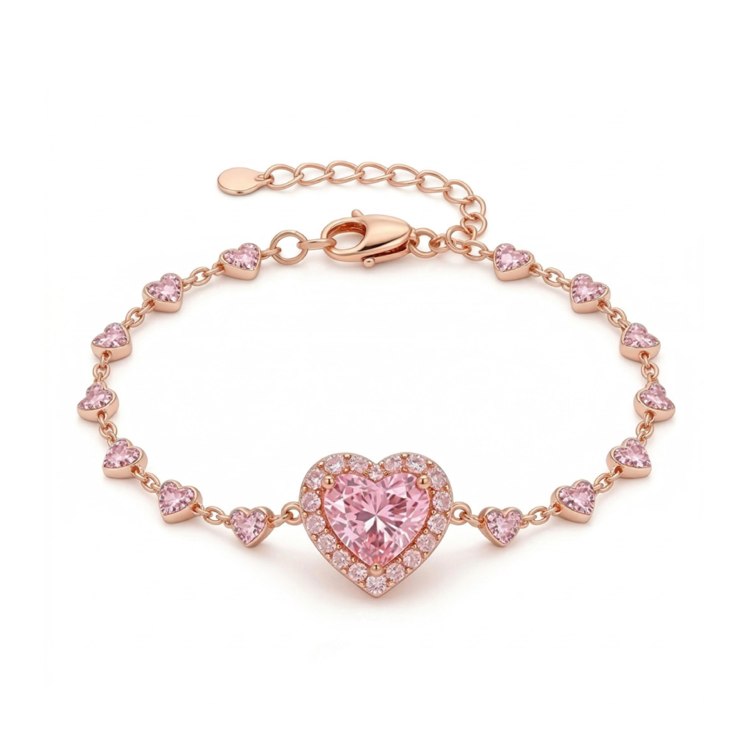 Halo Pink Heart Cut S925 Silver Bracelet Iced Out Shine With Street Luxury
