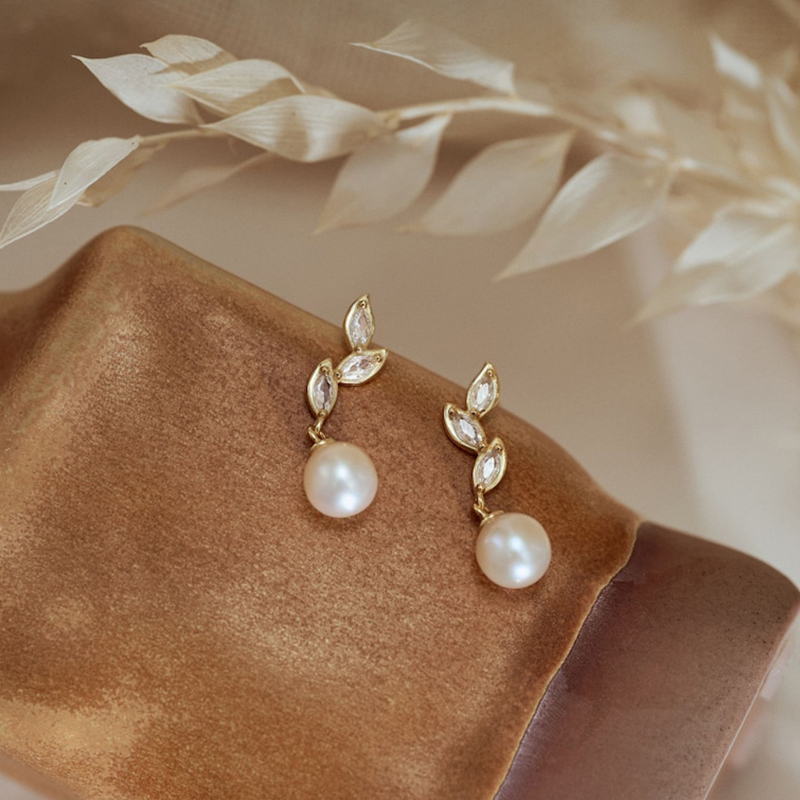 Diamond Leaves Pearl Drop Earrings Iced Out Shine With Street Luxury - Image 3