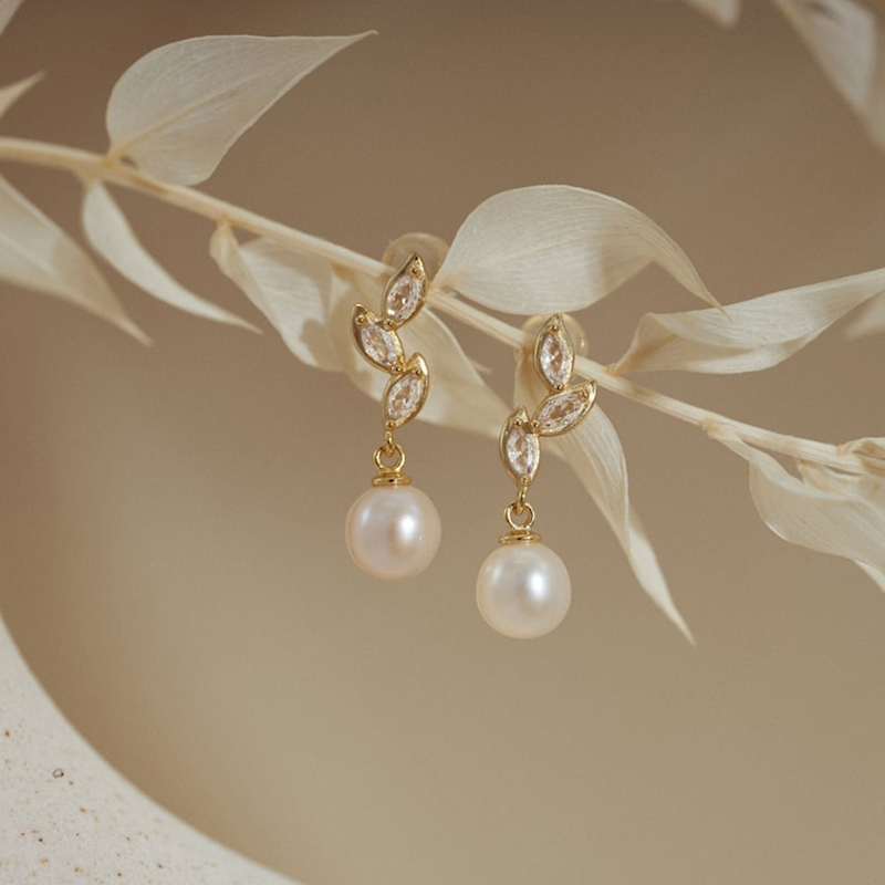 Diamond Leaves Pearl Drop Earrings Iced Out Shine With Street Luxury