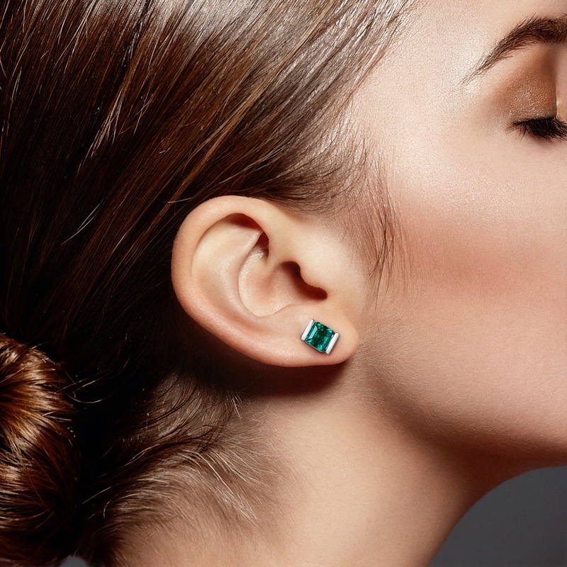 1.3ct Emerald Asscher Cut Stud Earrings Silver With Street Luxury Shine - Image 3