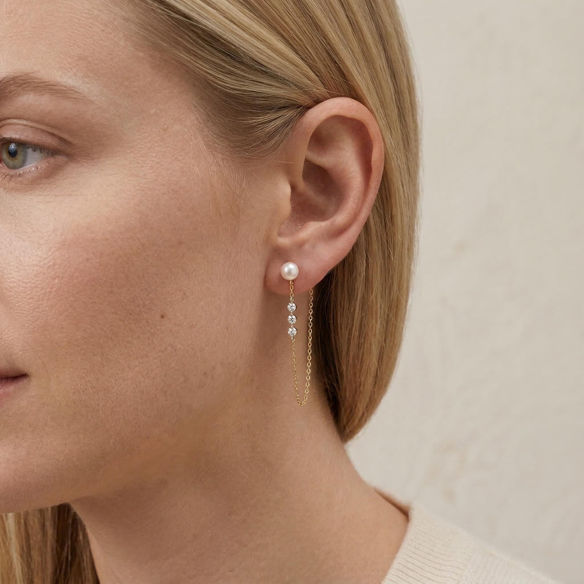 Pearl Diamond Long Drop Chain Earrings Iced Out Shine With Street Luxury - Image 3