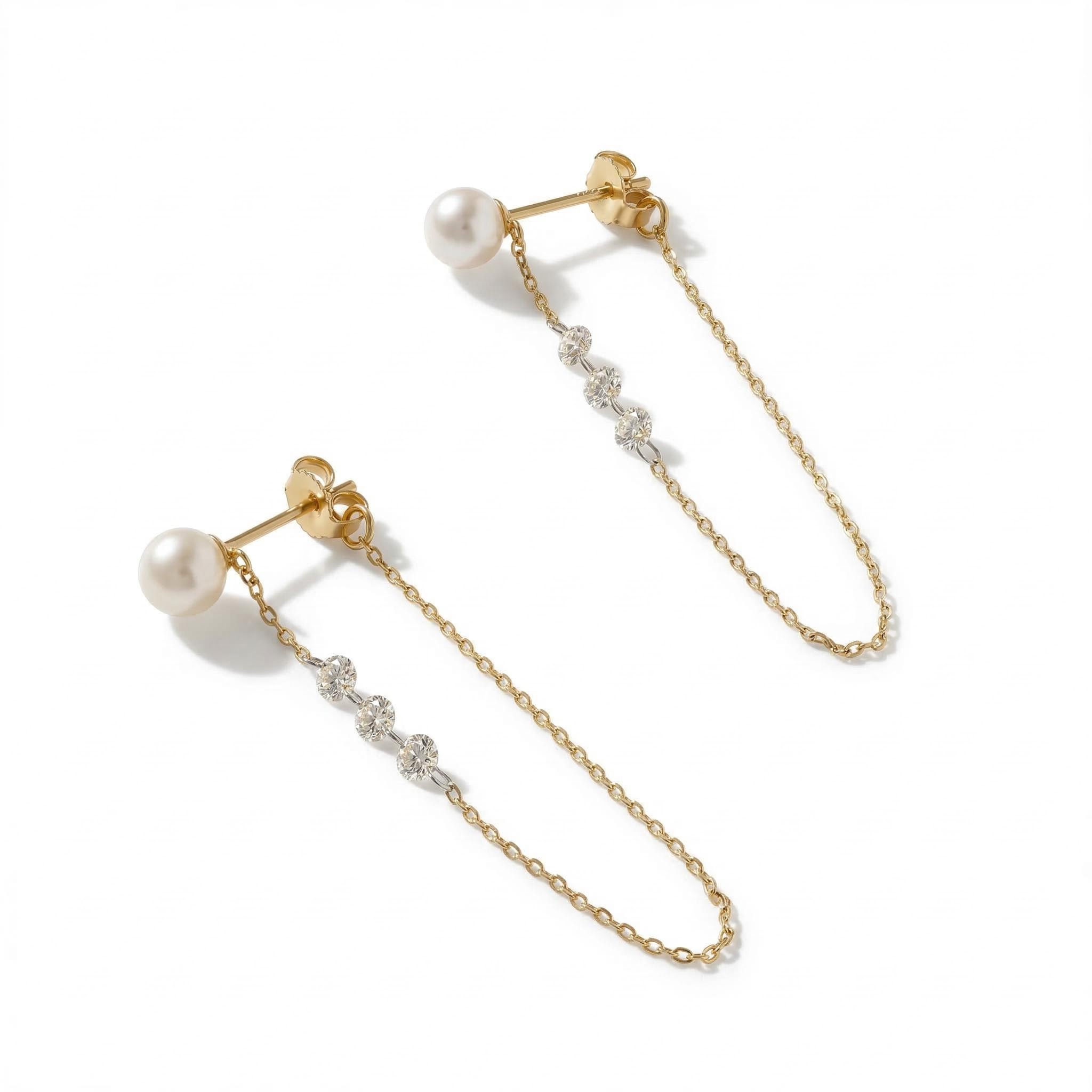 Pearl Diamond Long Drop Chain Earrings Iced Out Shine With Street Luxury - Image 4