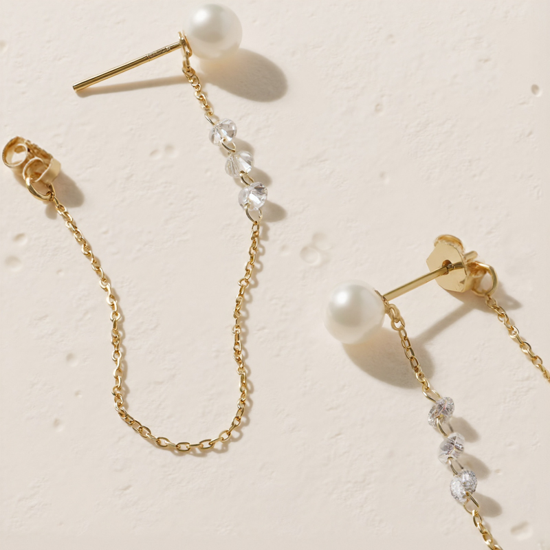 Pearl Diamond Long Drop Chain Earrings Iced Out Shine With Street Luxury - Image 6