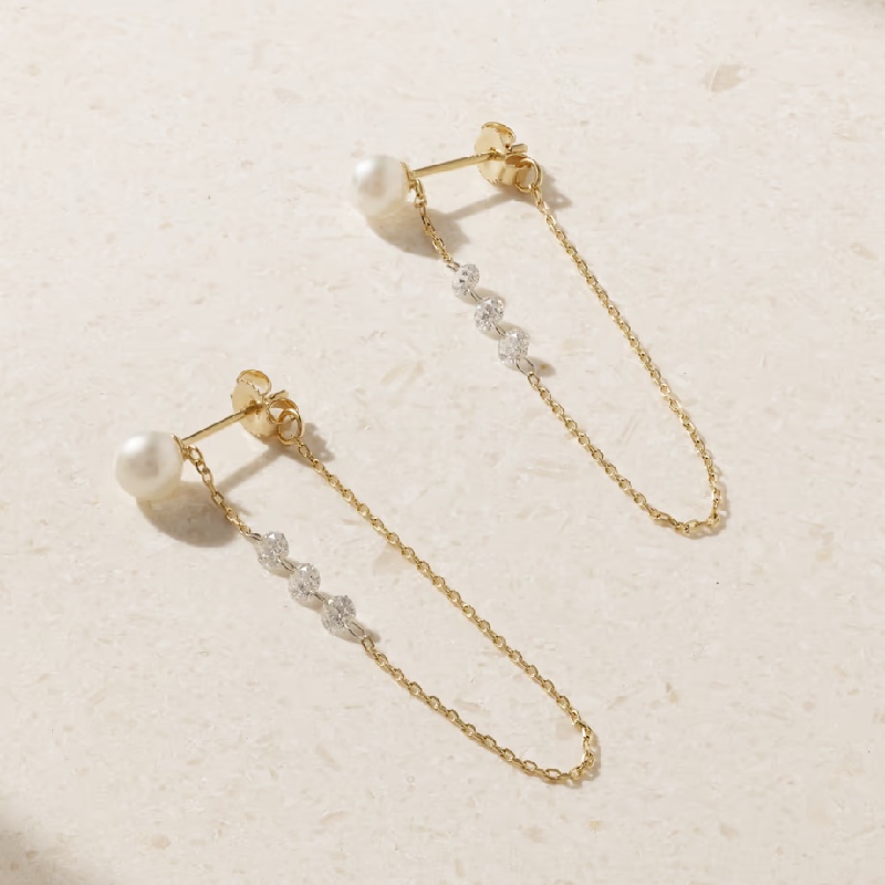 Pearl Diamond Long Drop Chain Earrings Iced Out Shine With Street Luxury - Image 7