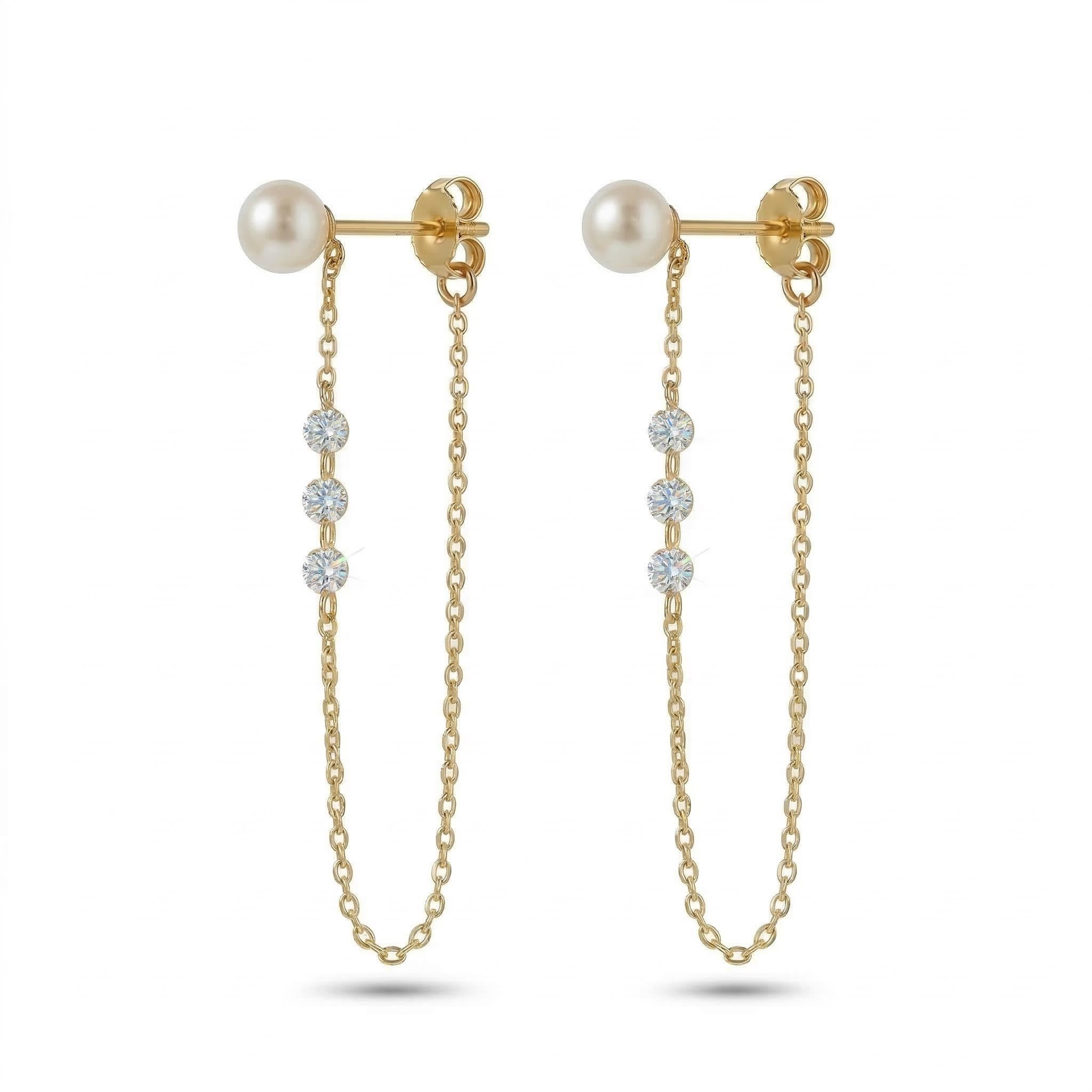 Pearl Diamond Long Drop Chain Earrings Iced Out Shine With Street Luxury