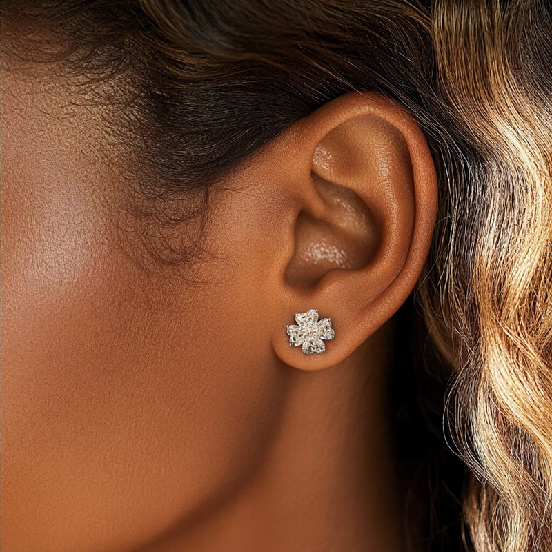 2.4ct. Tw. Four Leaf Clover Heart Cut Vvs Moissanite S925 Silver Earrings - Image 3