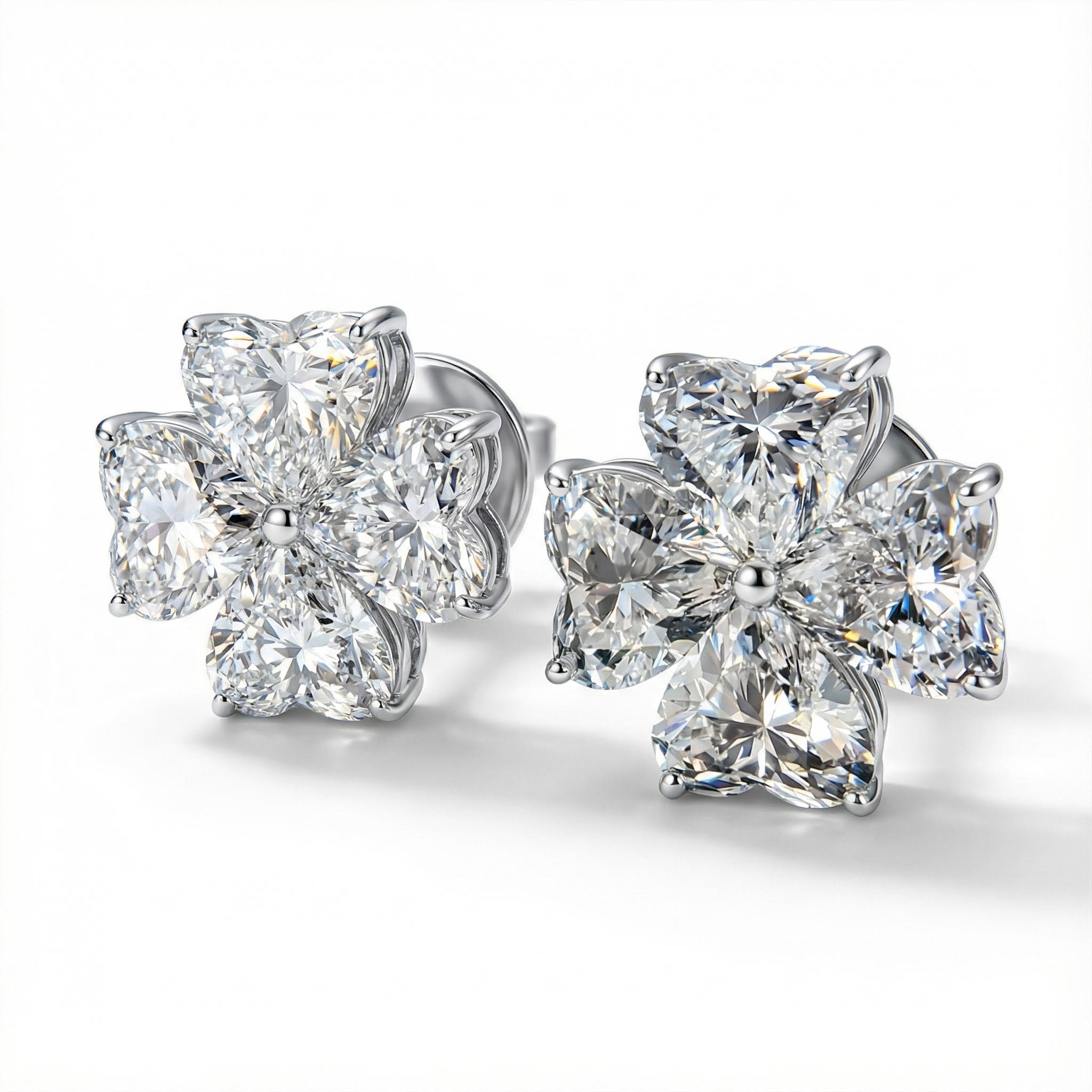 2.4ct. Tw. Four Leaf Clover Heart Cut Vvs Moissanite S925 Silver Earrings - Image 6