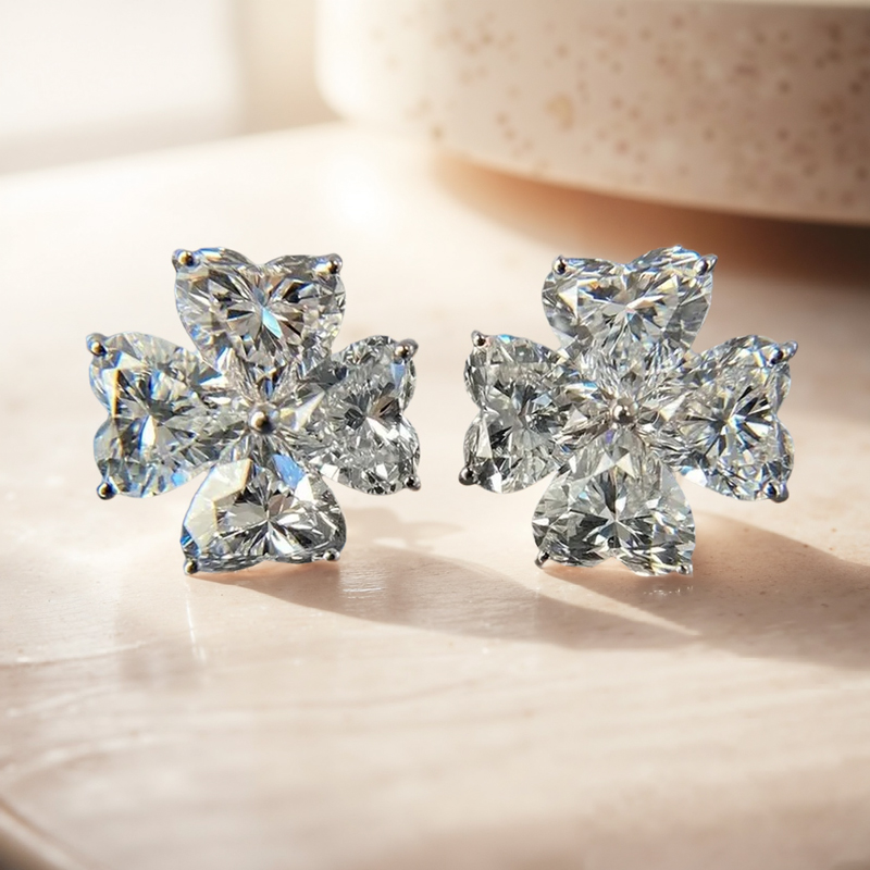 2.4ct. Tw. Four Leaf Clover Heart Cut Vvs Moissanite S925 Silver Earrings - Image 7