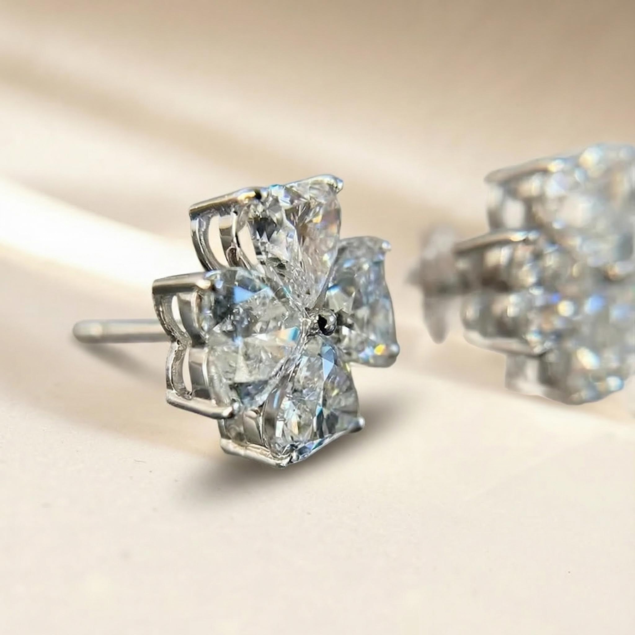 2.4ct. Tw. Four Leaf Clover Heart Cut Vvs Moissanite S925 Silver Earrings - Image 8