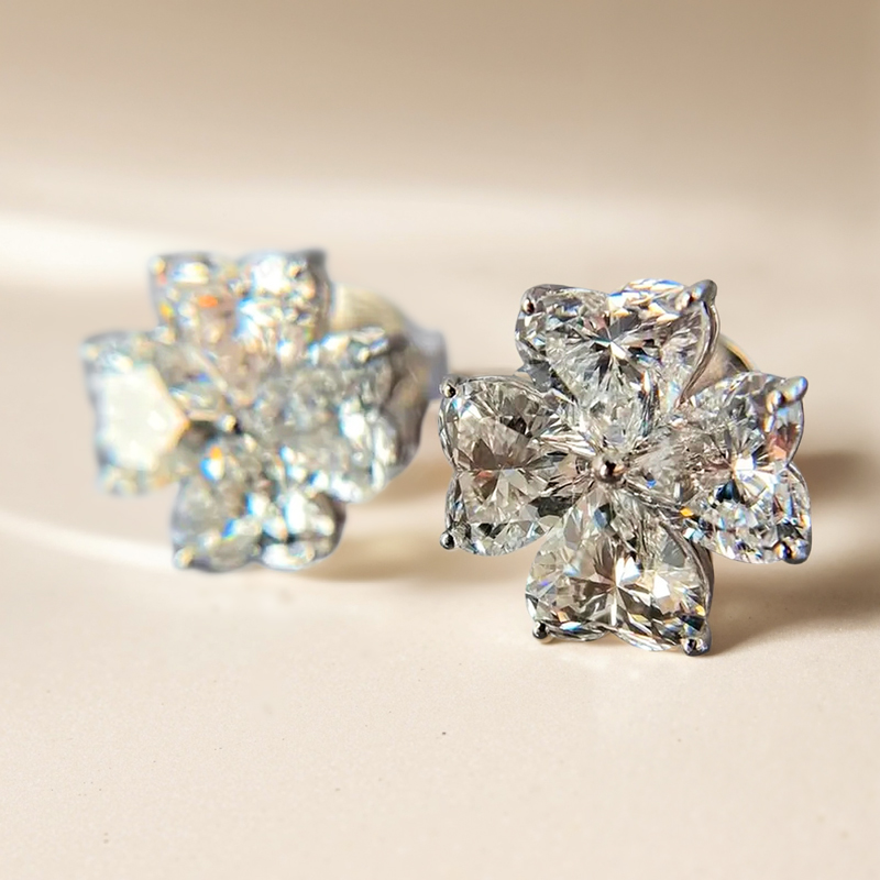 2.4ct. Tw. Four Leaf Clover Heart Cut Vvs Moissanite S925 Silver Earrings - Image 9