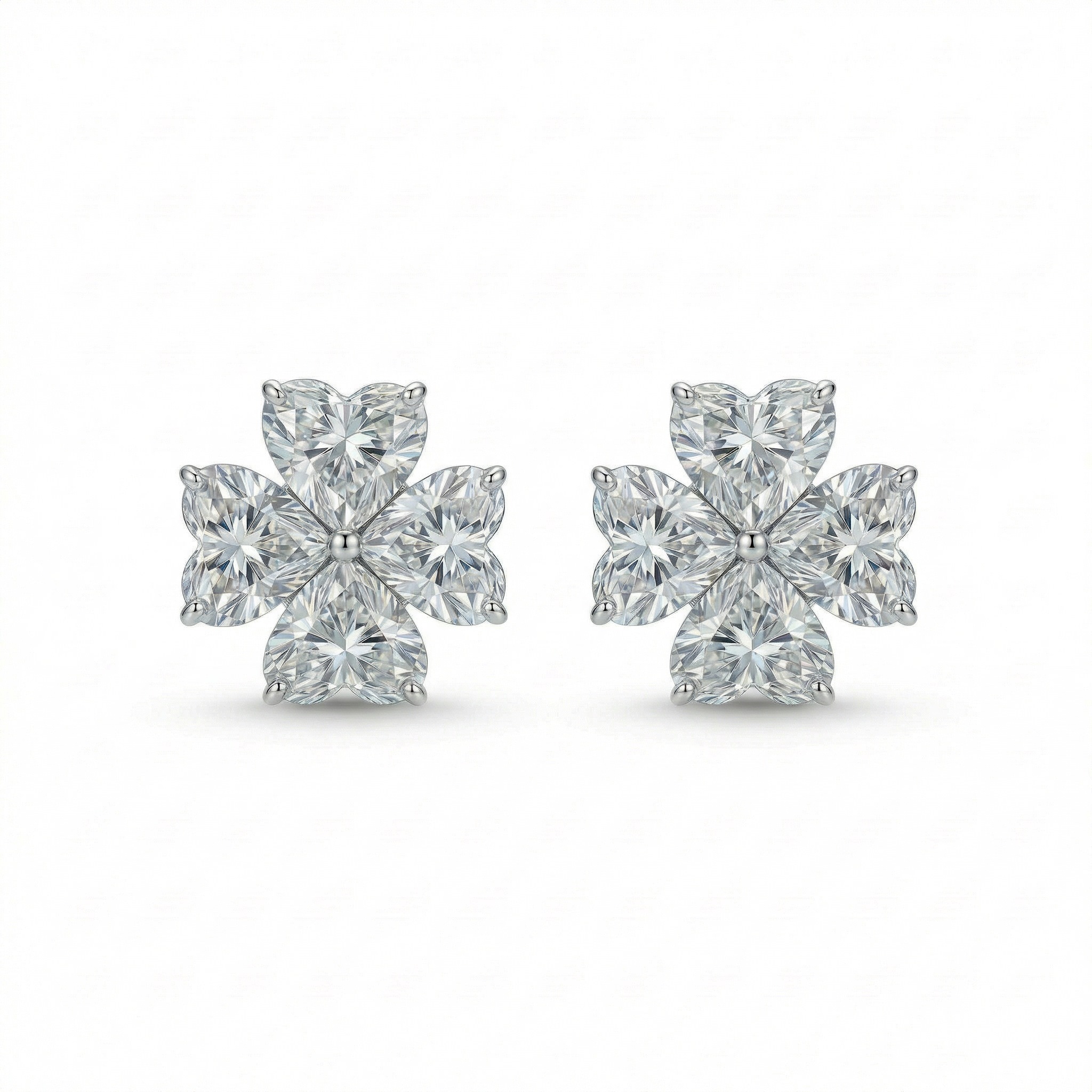 2.4ct. Tw. Four Leaf Clover Heart Cut Vvs Moissanite S925 Silver Earrings