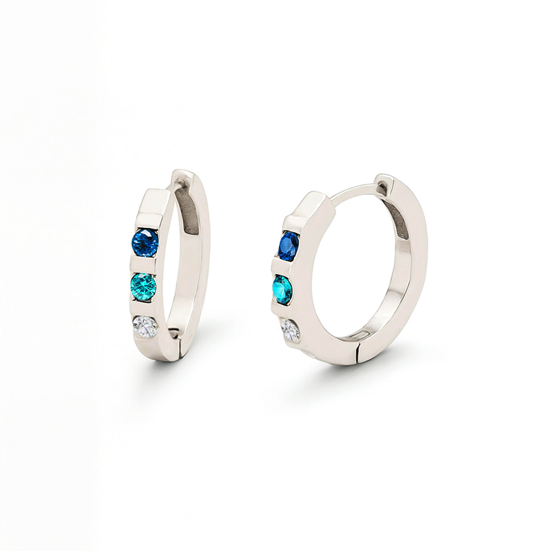 Custom Tri-color Round Cut Birthstone Stud Earrings With Bold Premium Edge