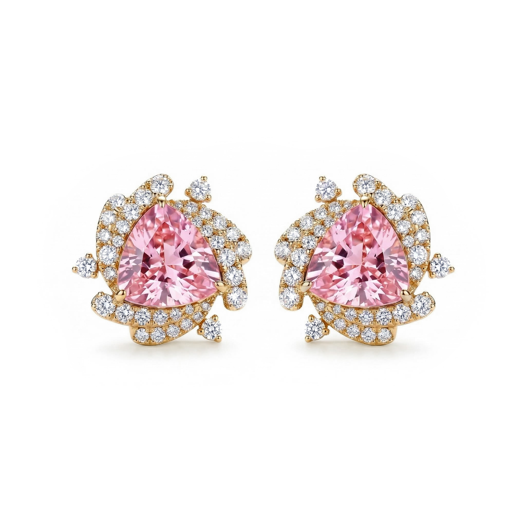 Sleek Symmetry Pink Trillion Cut Halo Diamond Earrings Iced Out - Image 4