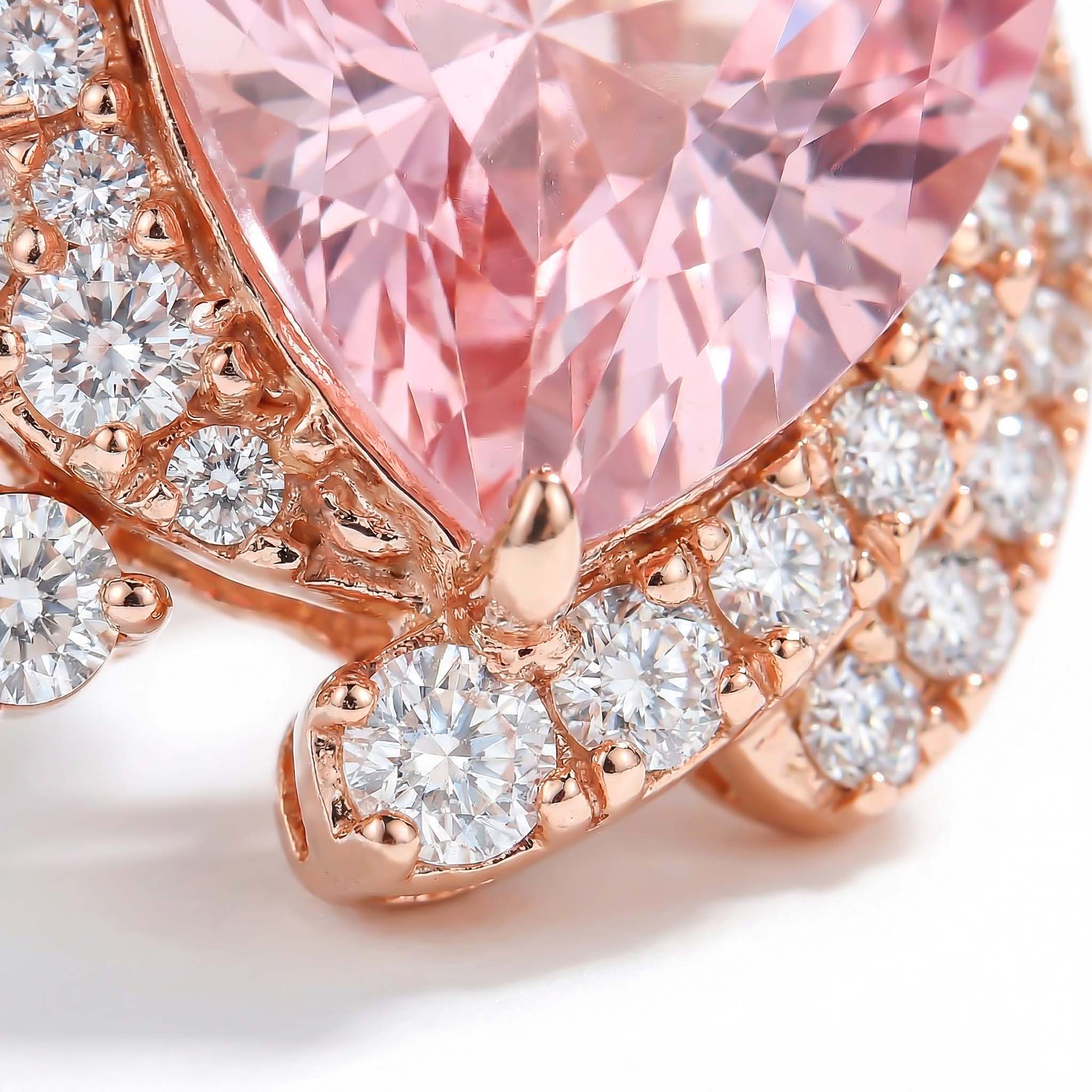 Sleek Symmetry Pink Trillion Cut Halo Diamond Earrings Iced Out - Image 6