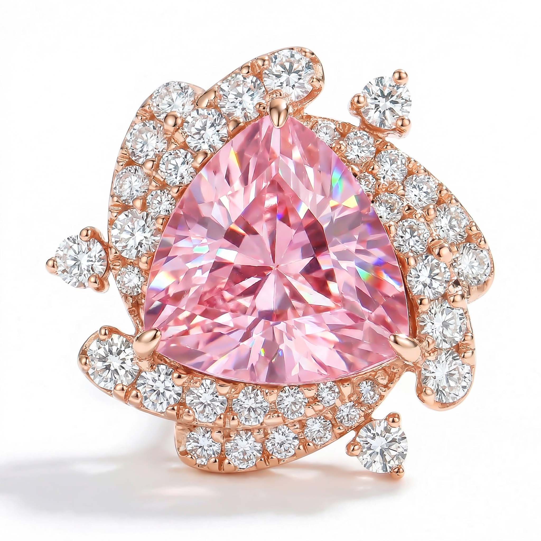 Sleek Symmetry Pink Trillion Cut Halo Diamond Earrings Iced Out - Image 7