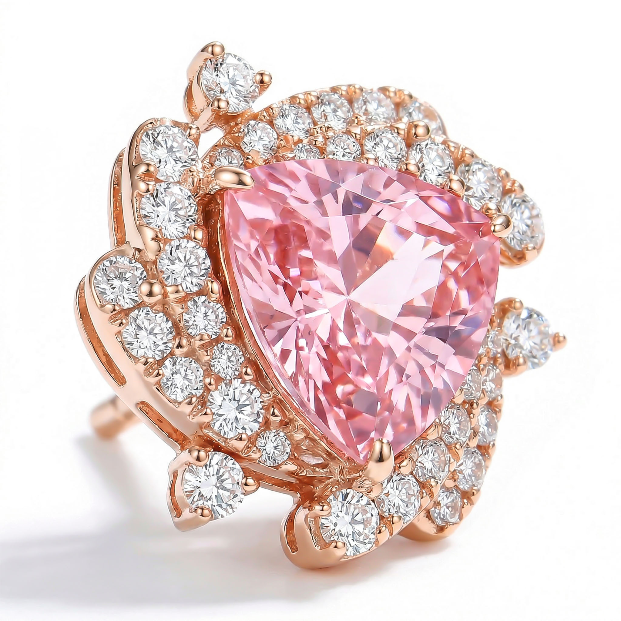 Sleek Symmetry Pink Trillion Cut Halo Diamond Earrings Iced Out - Image 8