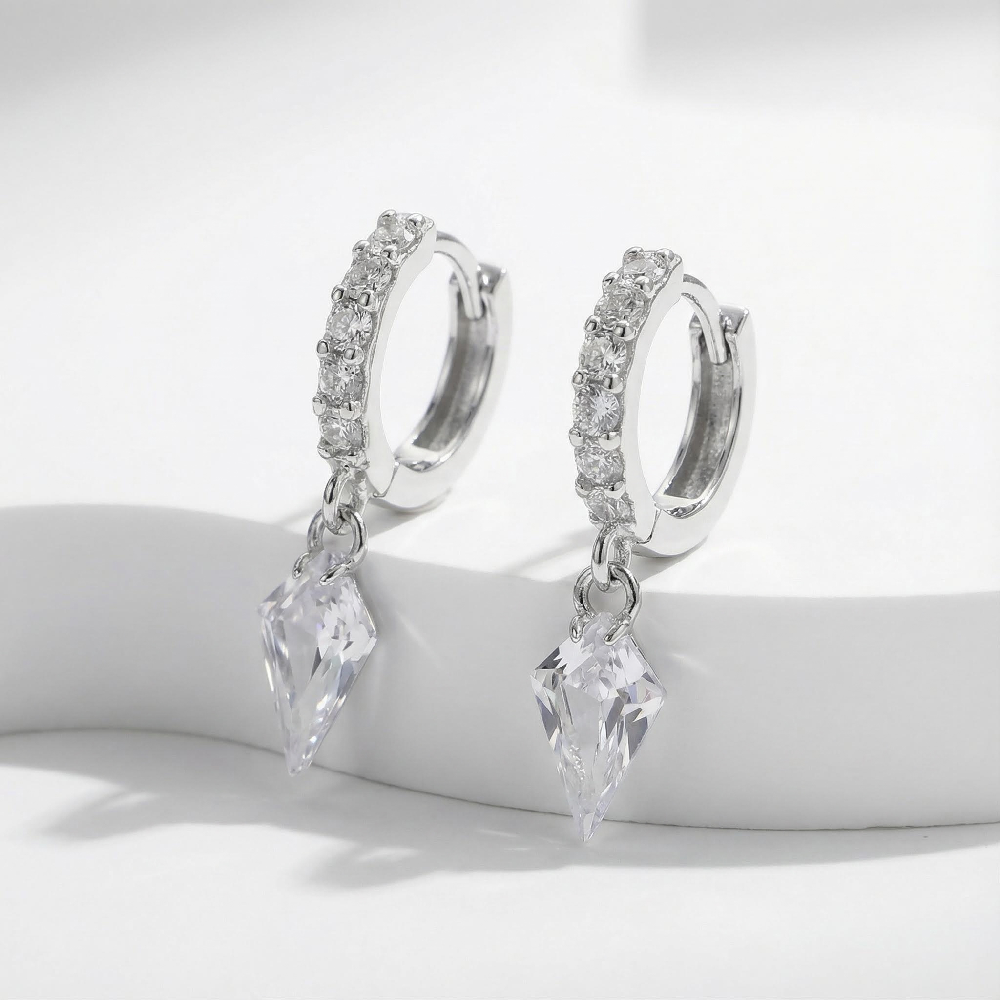 S925 Silver Kite Cut Drop Earrings Silver Shine With Street Luxury - Image 4