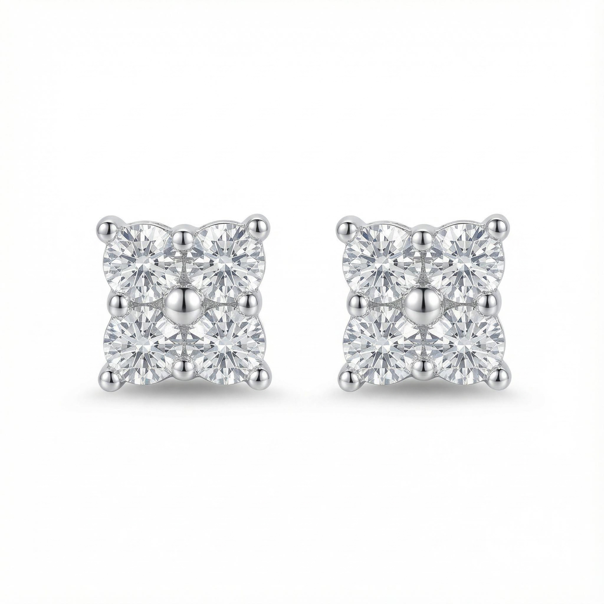 0.48ct Round Cut Vvs Moissanite S925 Silver Prong Flower Diamond Stud
