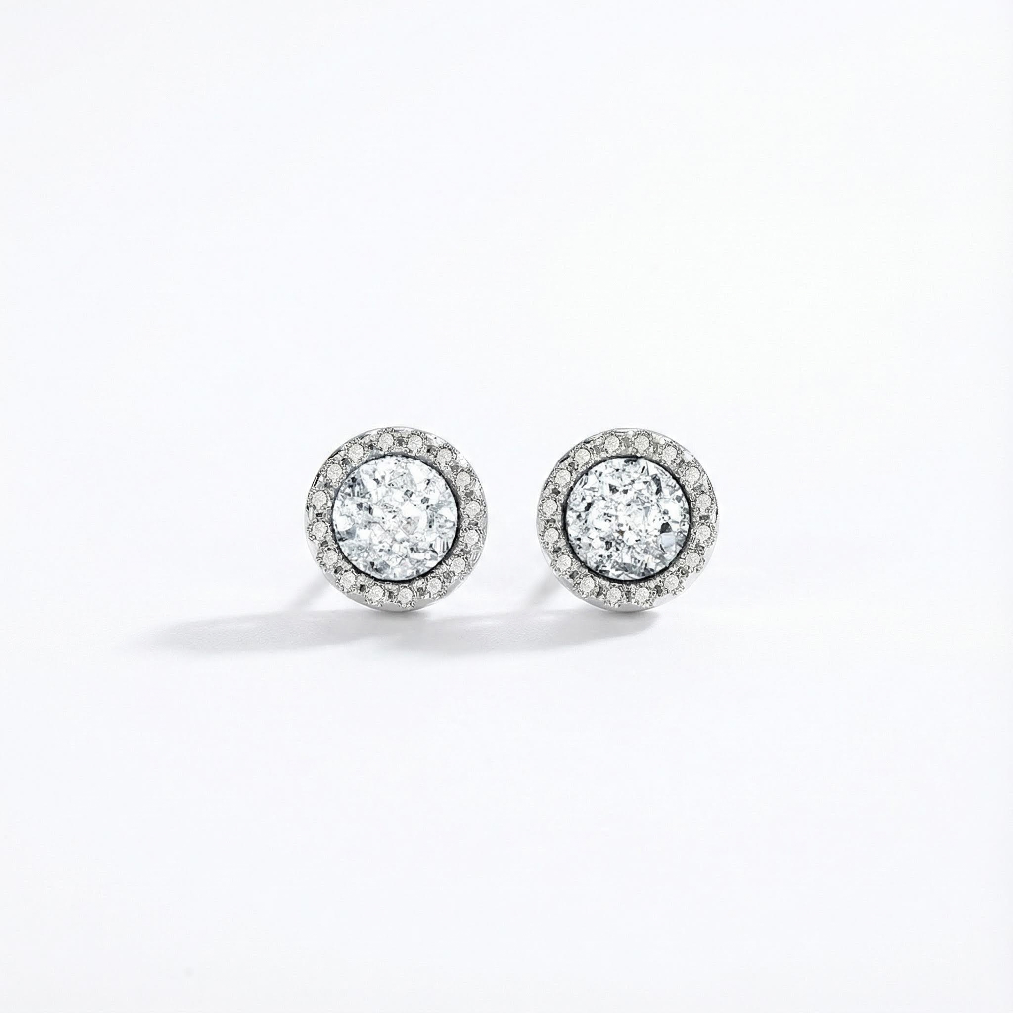 S925 Silver Round Cut Pave Stud Earrings With Street Luxury Shine - Image 3