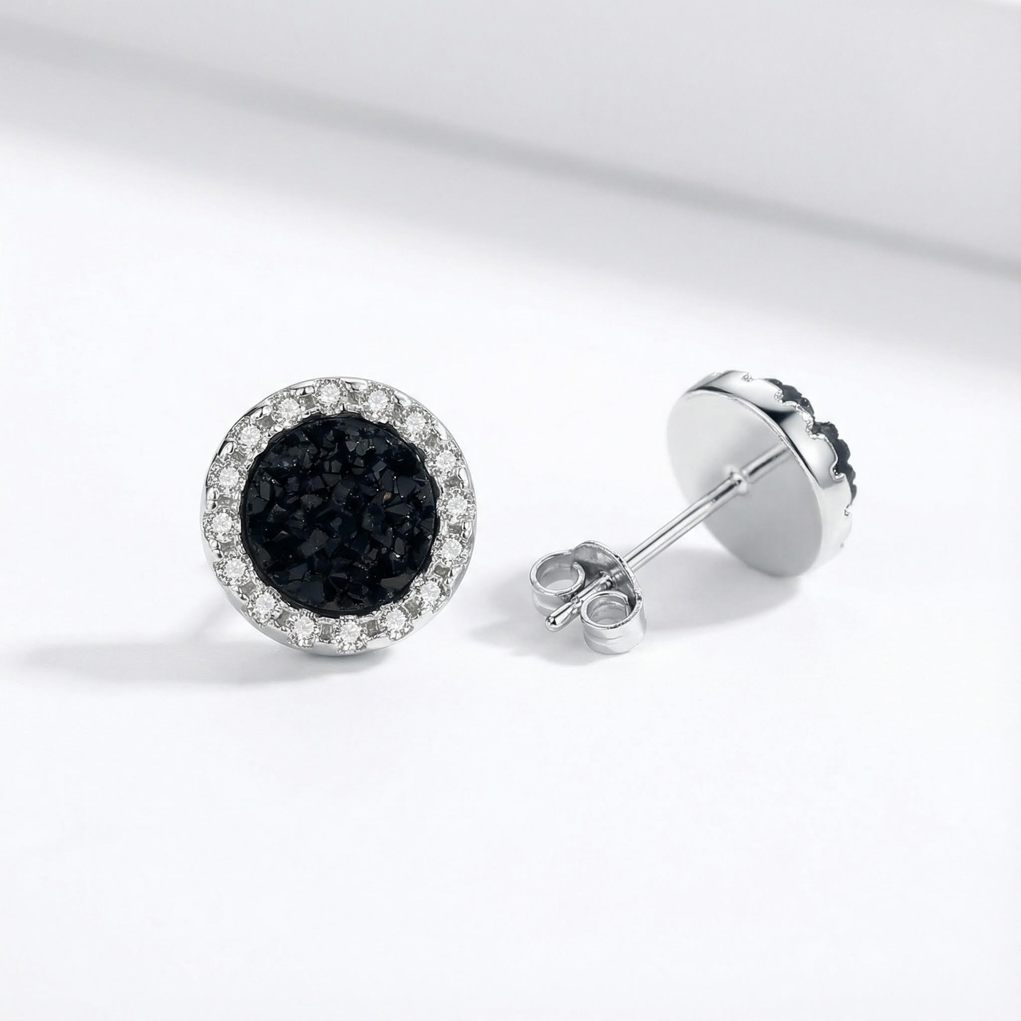 S925 Silver Round Cut Pave Stud Earrings With Street Luxury Shine - Image 4