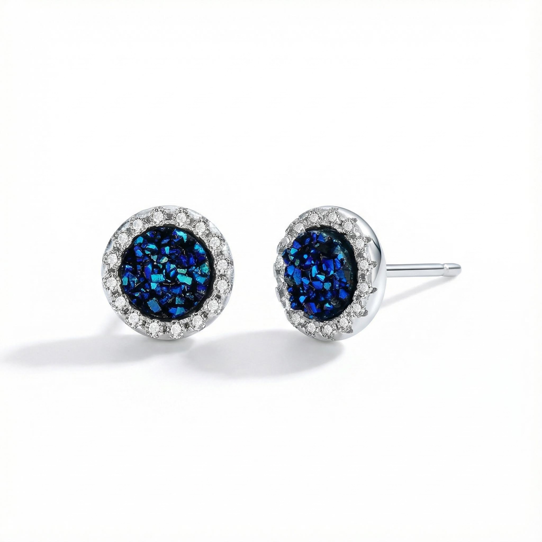 S925 Silver Round Cut Pave Stud Earrings With Street Luxury Shine
