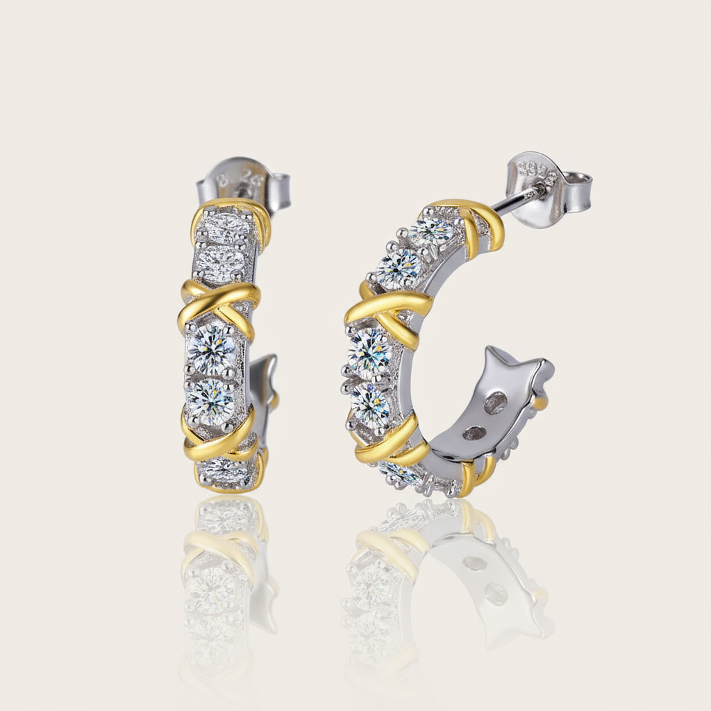 Vvs Moissanite S925 Silver Two-tone Criss Cross Hoop Earrings Iced Out - Image 3