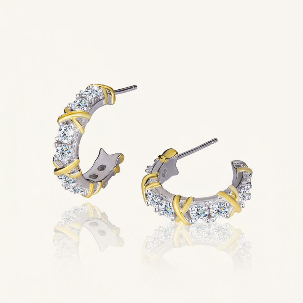 Vvs Moissanite S925 Silver Two-tone Criss Cross Hoop Earrings Iced Out - Image 4