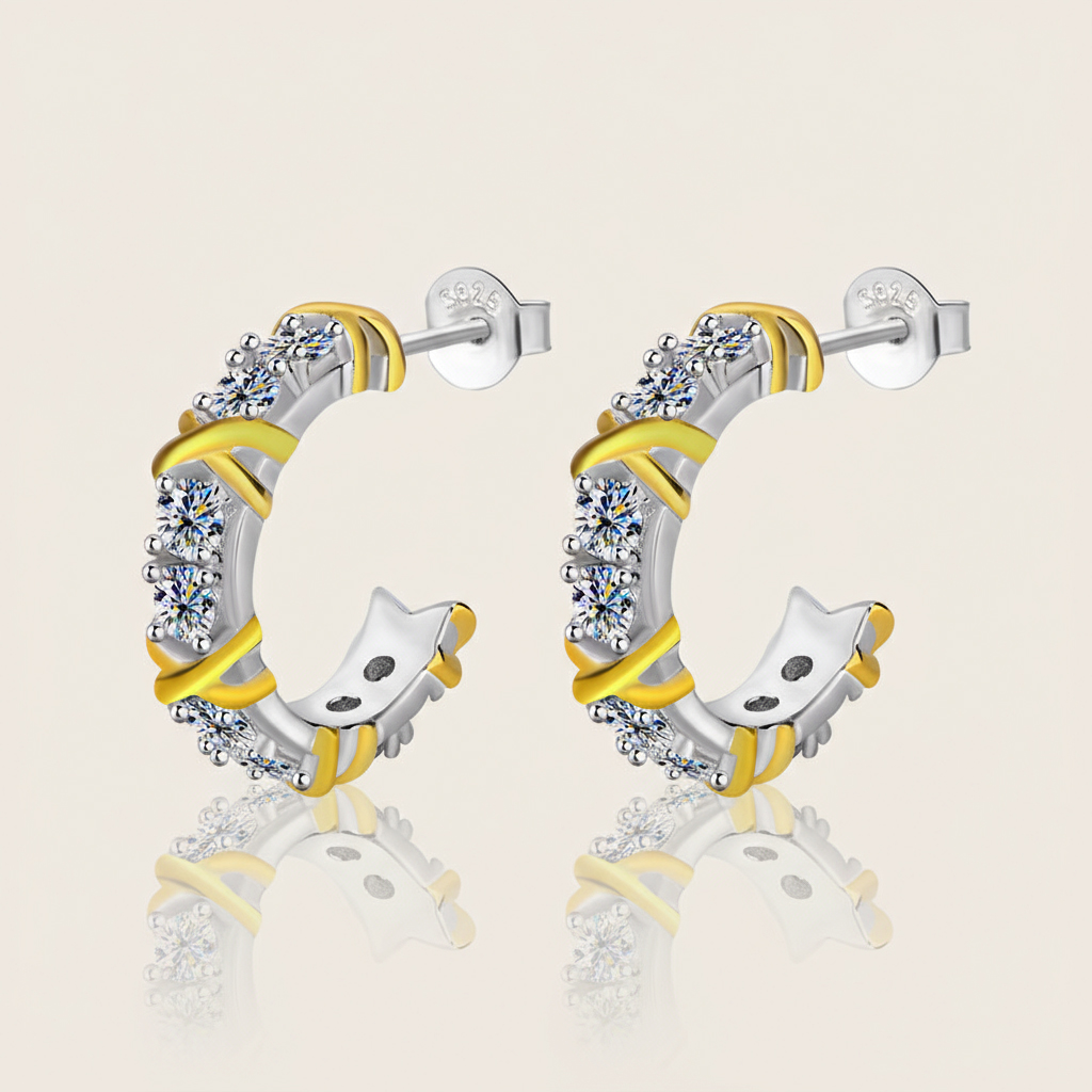 Vvs Moissanite S925 Silver Two-tone Criss Cross Hoop Earrings Iced Out