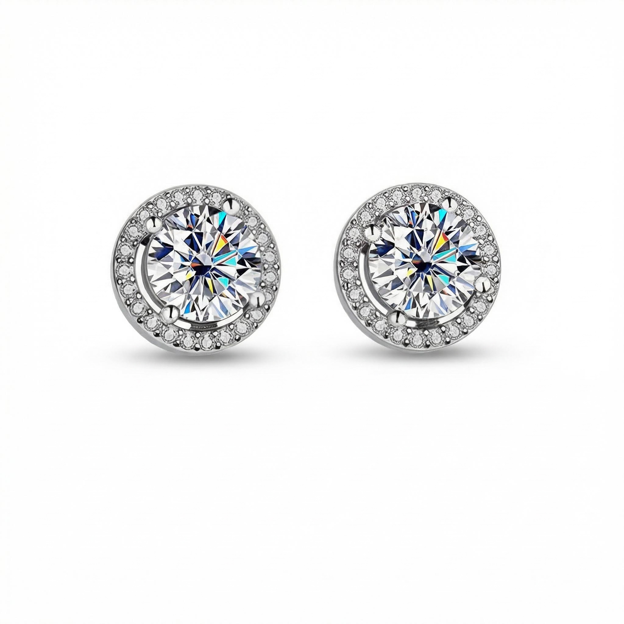 Bold 1ct/2ct Vvs Moissanite S925 Silver Halo Stud Earrings With White Gold - Image 5