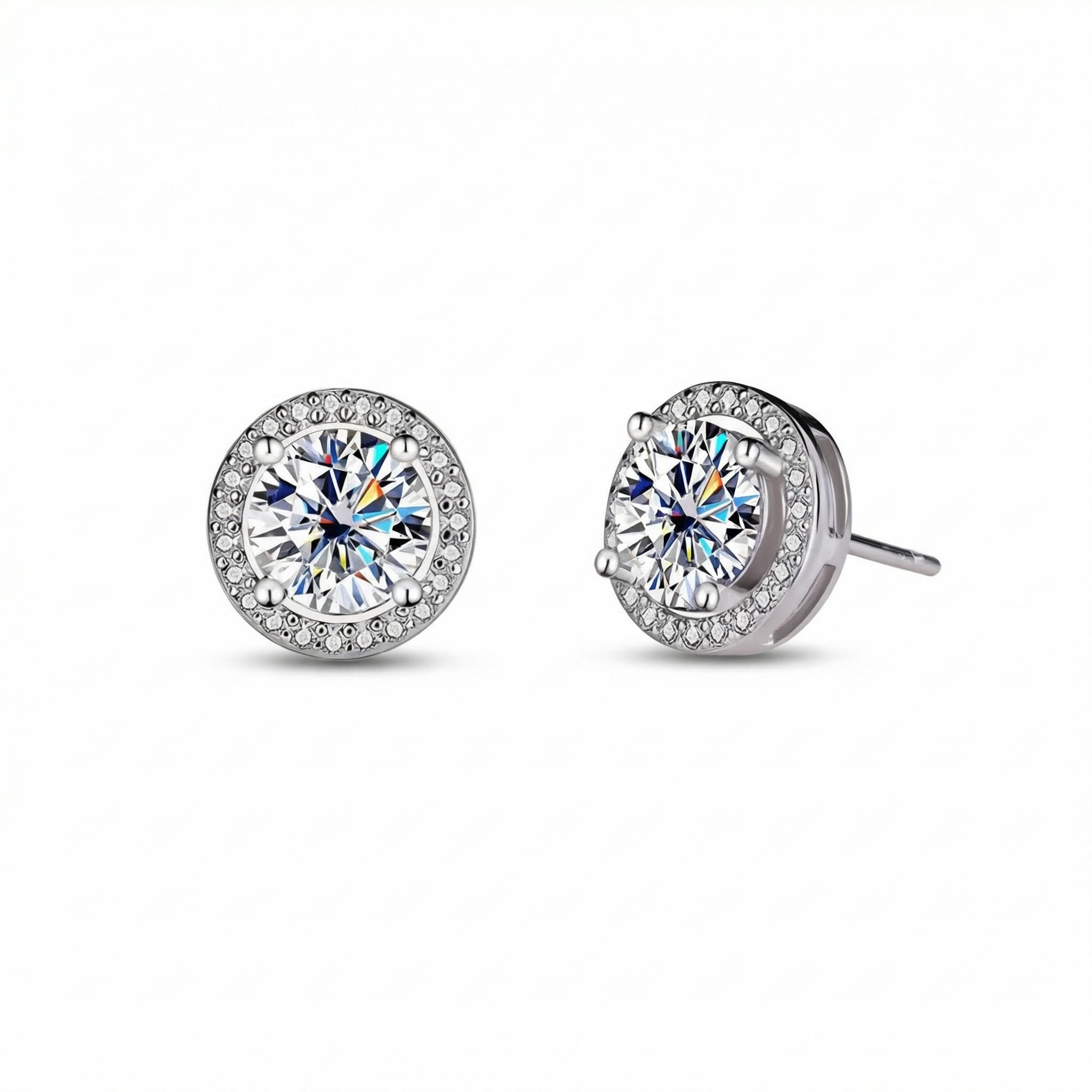 Bold 1ct/2ct Vvs Moissanite S925 Silver Halo Stud Earrings With White Gold