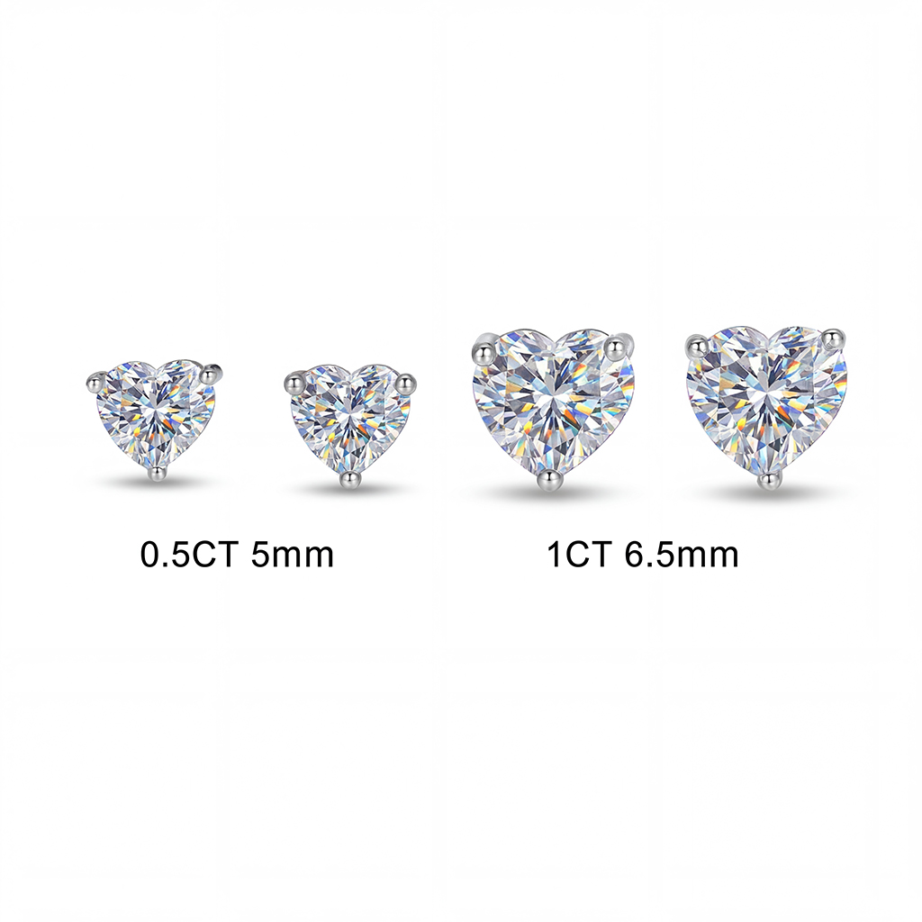 0.5ct/1ct Heart Cut Vvs Moissanite S925 Silver Stud Earrings Iced Out - Image 4