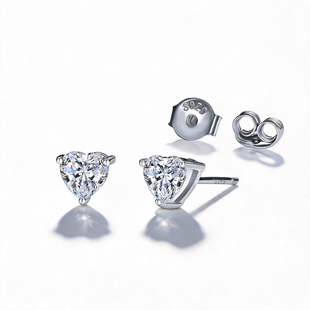 0.5ct/1ct Heart Cut Vvs Moissanite S925 Silver Stud Earrings Iced Out - Image 5