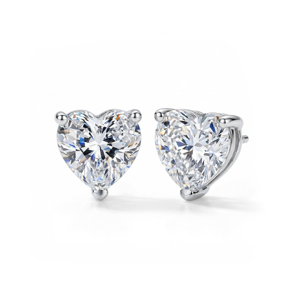 0.5ct/1ct Heart Cut Vvs Moissanite S925 Silver Stud Earrings Iced Out