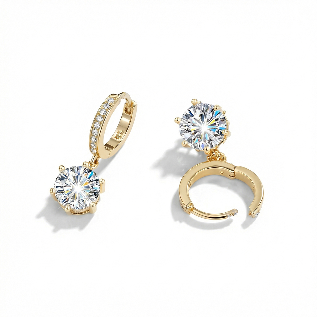 0.5ct/1ct/2ct Round Cut Six Prongs Vvs Moissanite S925 Silver Drop Earrings - Image 4