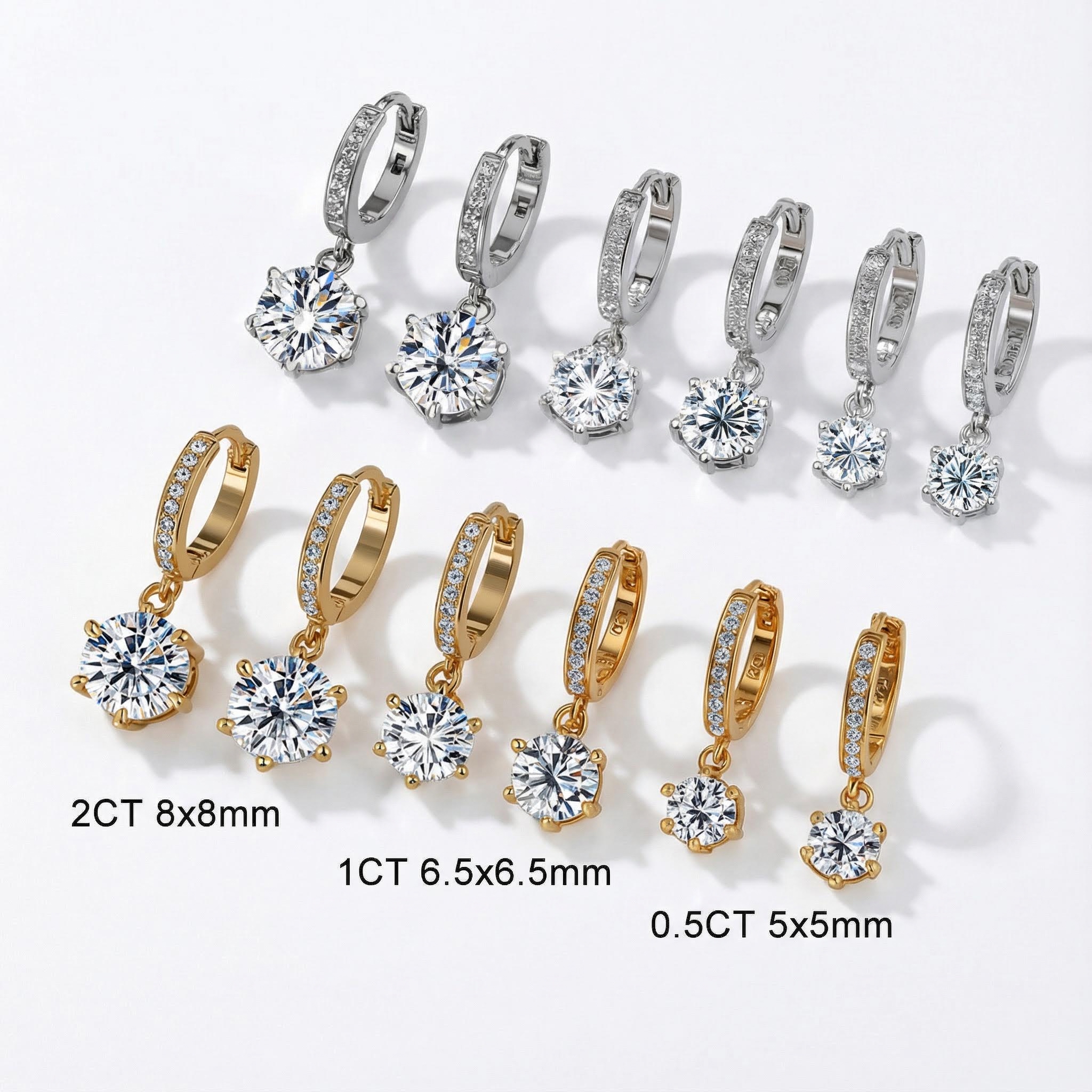 0.5ct/1ct/2ct Round Cut Six Prongs Vvs Moissanite S925 Silver Drop Earrings - Image 5
