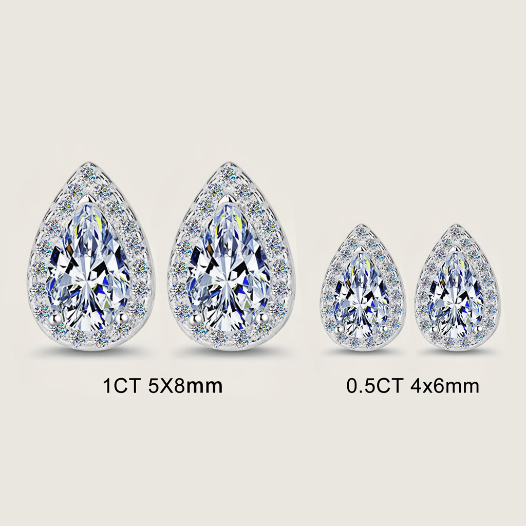 0.5ct/1ct Pear Cut Vvs Moissanite S925 Silver Stud Earrings Iced Out - Image 3