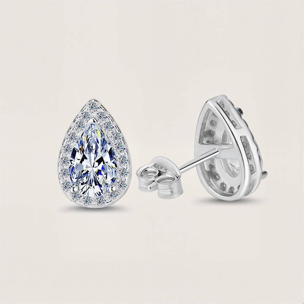 0.5ct/1ct Pear Cut Vvs Moissanite S925 Silver Stud Earrings Iced Out - Image 4