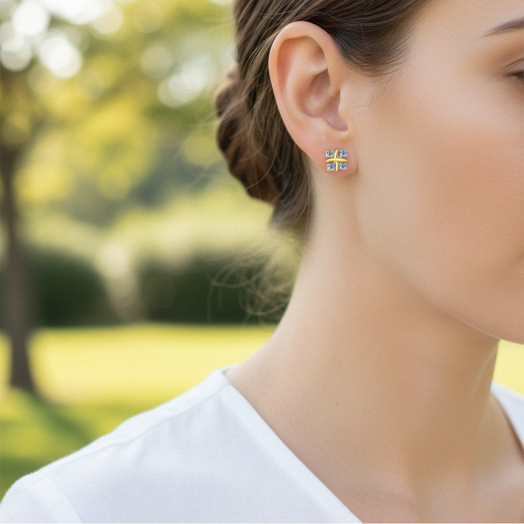 Vvs Moissanite S925 Silver Two-tone Criss Cross Stud Earrings Iced Out - Image 3