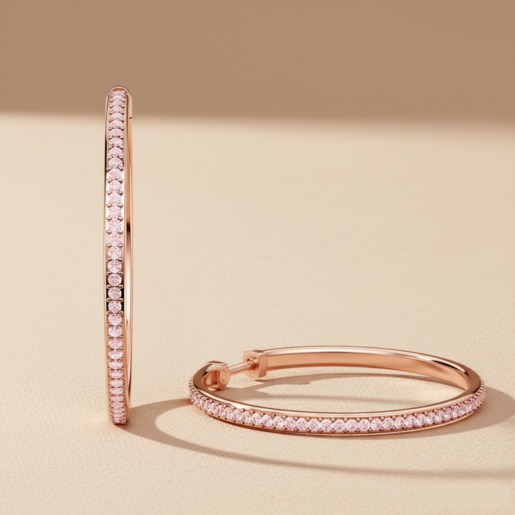 S925 Silver Full Diamond Hoop Earrings In Rose Gold With Iced Out Shine - Image 3