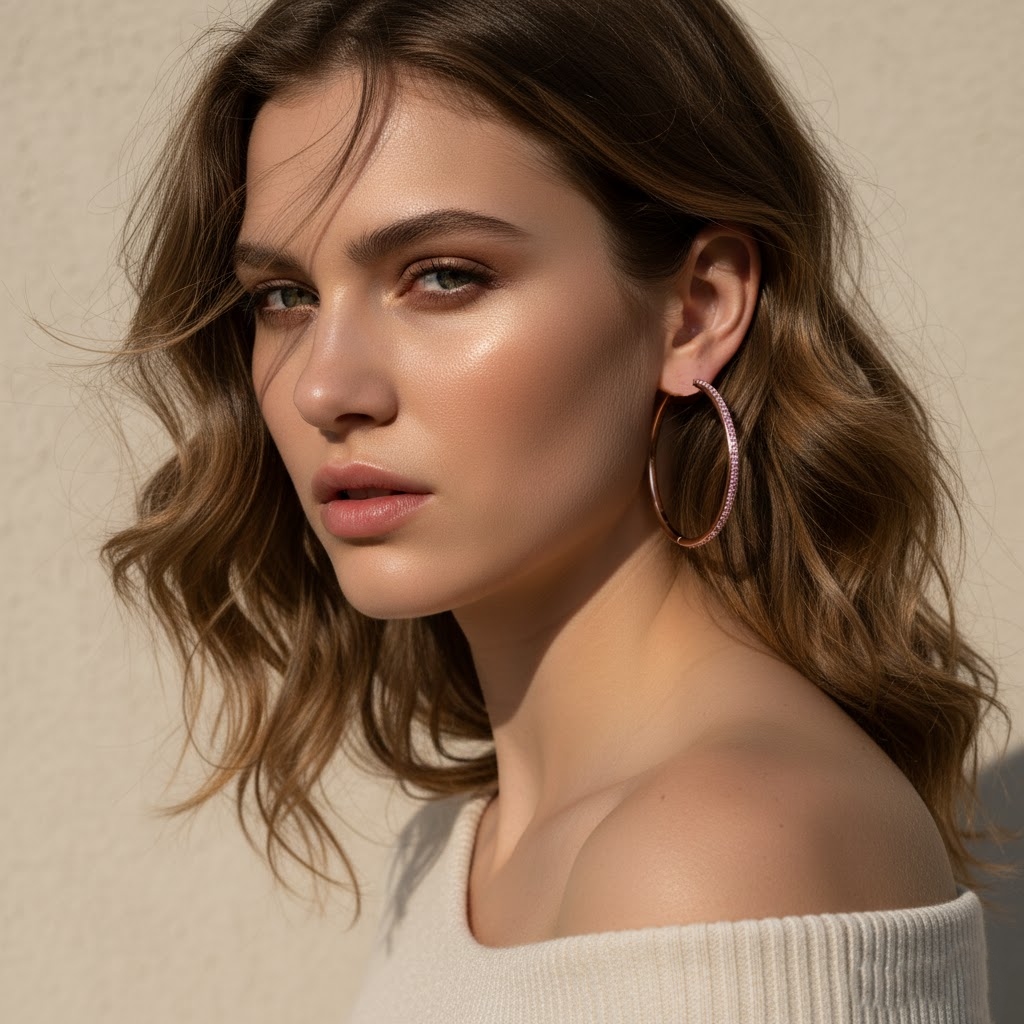 S925 Silver Full Diamond Hoop Earrings In Rose Gold With Iced Out Shine - Image 4