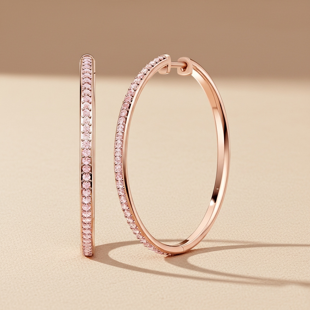 S925 Silver Full Diamond Hoop Earrings In Rose Gold With Iced Out Shine