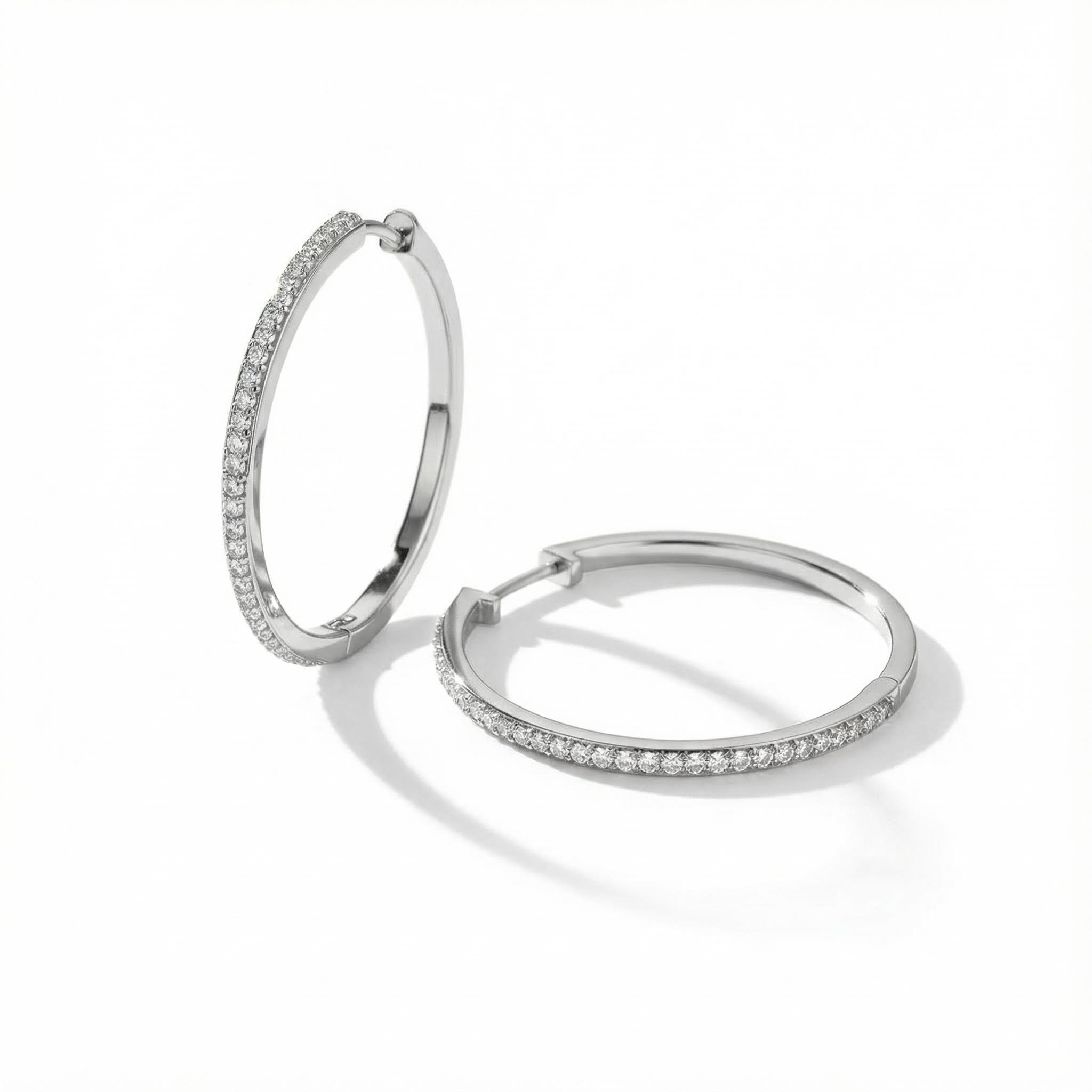 S925 Silver Full Diamond Hoop Earrings In White Gold Moissanite - Image 3