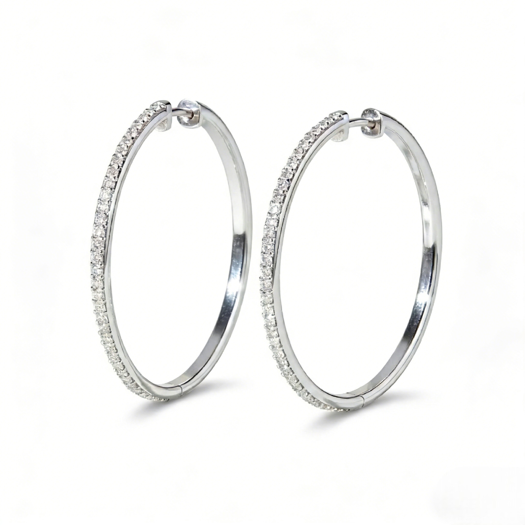 S925 Silver Full Diamond Hoop Earrings In White Gold Moissanite