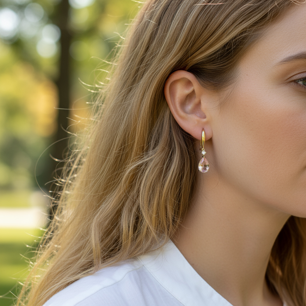 S925 Silver Pink Pear Diamond Drop Earrings With Street Luxury Shine - Image 3